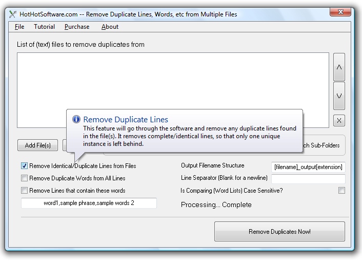 Remove Or Delete Duplicate Lines Or Duplicate Words From Multiple Files Software