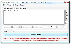 Click for a larger image of the Convert PDF to JPG or multiple PDF files to JPG JPEGS software!